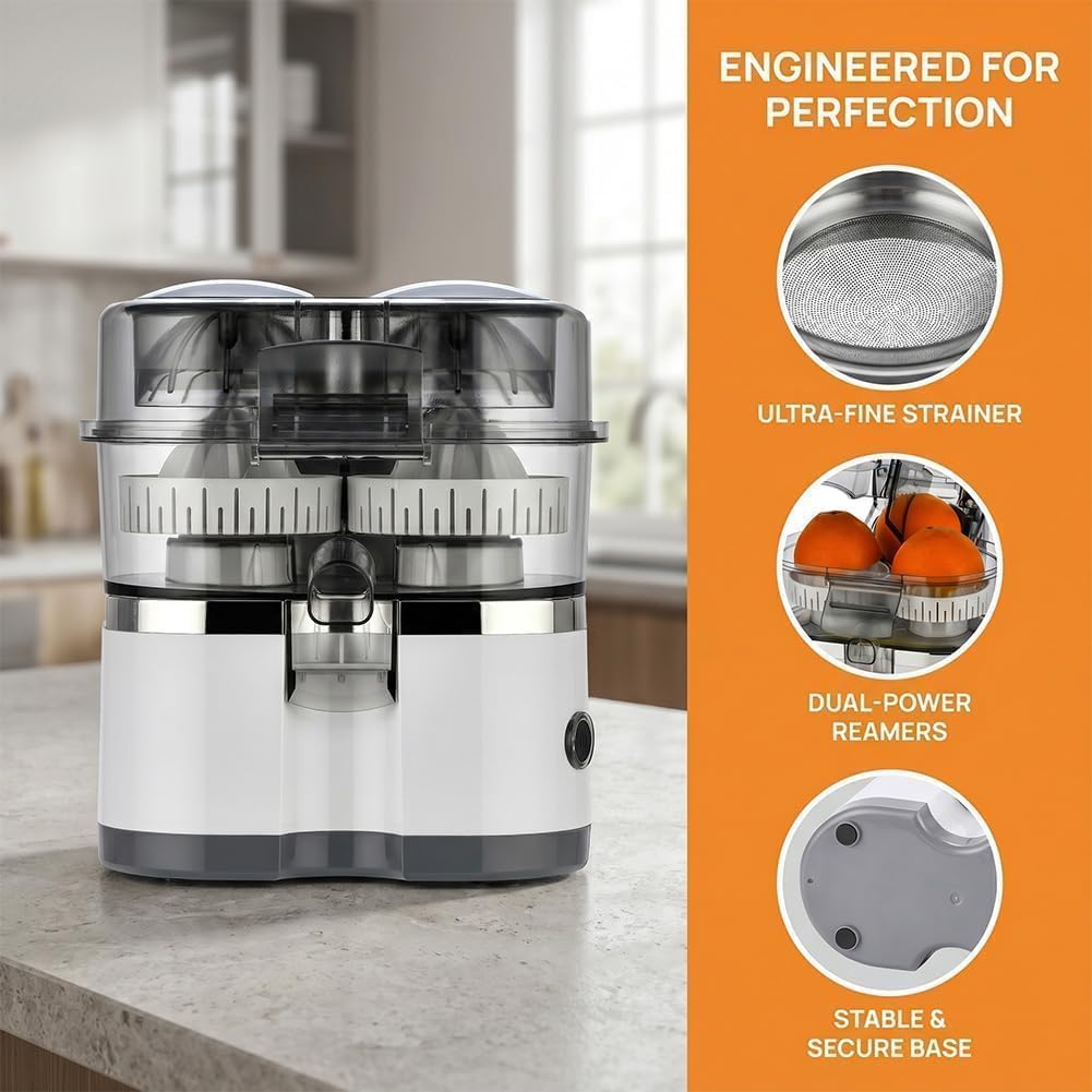 2026 Professional Dual-Head Electric Citrus Juicer, Lemon Squeezer Electric, Pomegranate Juicer with Built-In Cutter, One-Touch Juicing, 2-Speed Control for Lemon, Lime (White)