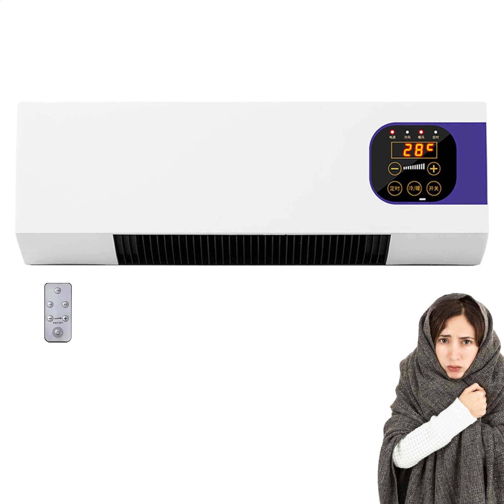 Acondicionadores de aire para habitaciones - Enfriador de aire montado en la pared con control remoto de 2000 W - Invierno más cálido, pequeños refrigeradores multifuncionales, electrodomésticos para