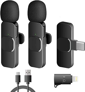 Lavalier Wireless Microphone, Mini Microphone for iOS/Android, 2 Pack Plug & Play, Lavalier Wireless Microphone for YouTube/Facebook Live Stream, TikTok Vlog (No App & Bluetooth Required)