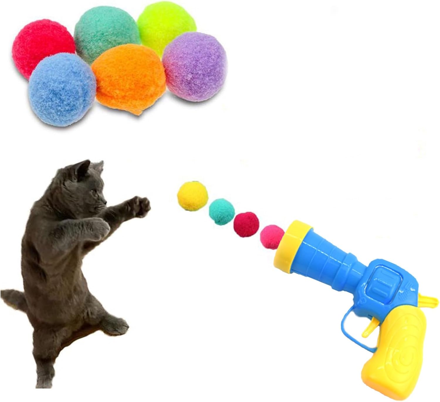 Plush Ball Shooting GunPet Hairball Launch Toys Cute Cat