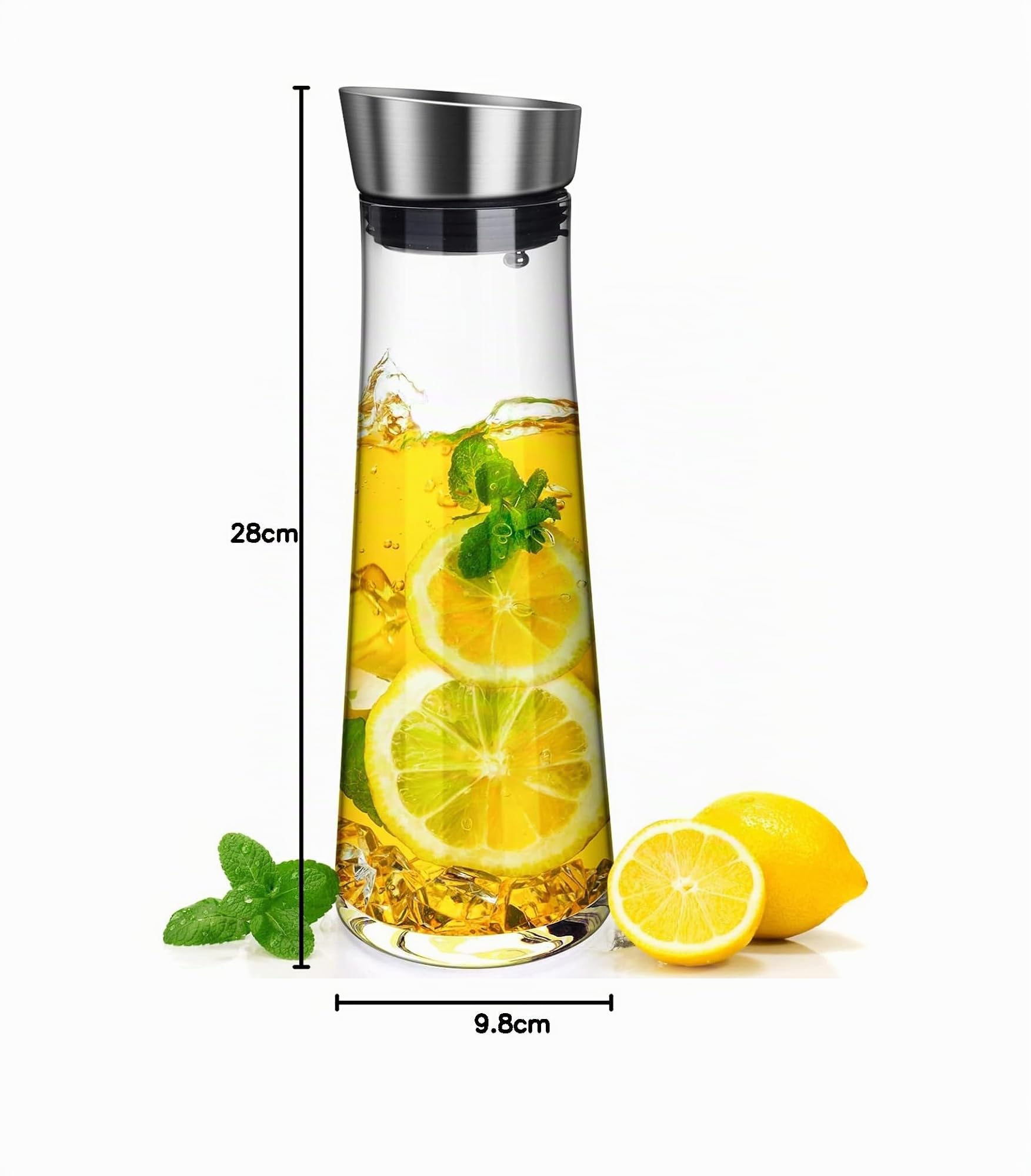 Carafe Eau, Csuntikulo Carafe en verre de 1000 ml, Cruche en Verre avec Capuchons de filtre en acier inoxydable pour Thé Glacé, Boisson, Eau Chaude, Vin, Café, Lait et Jus, Transparent