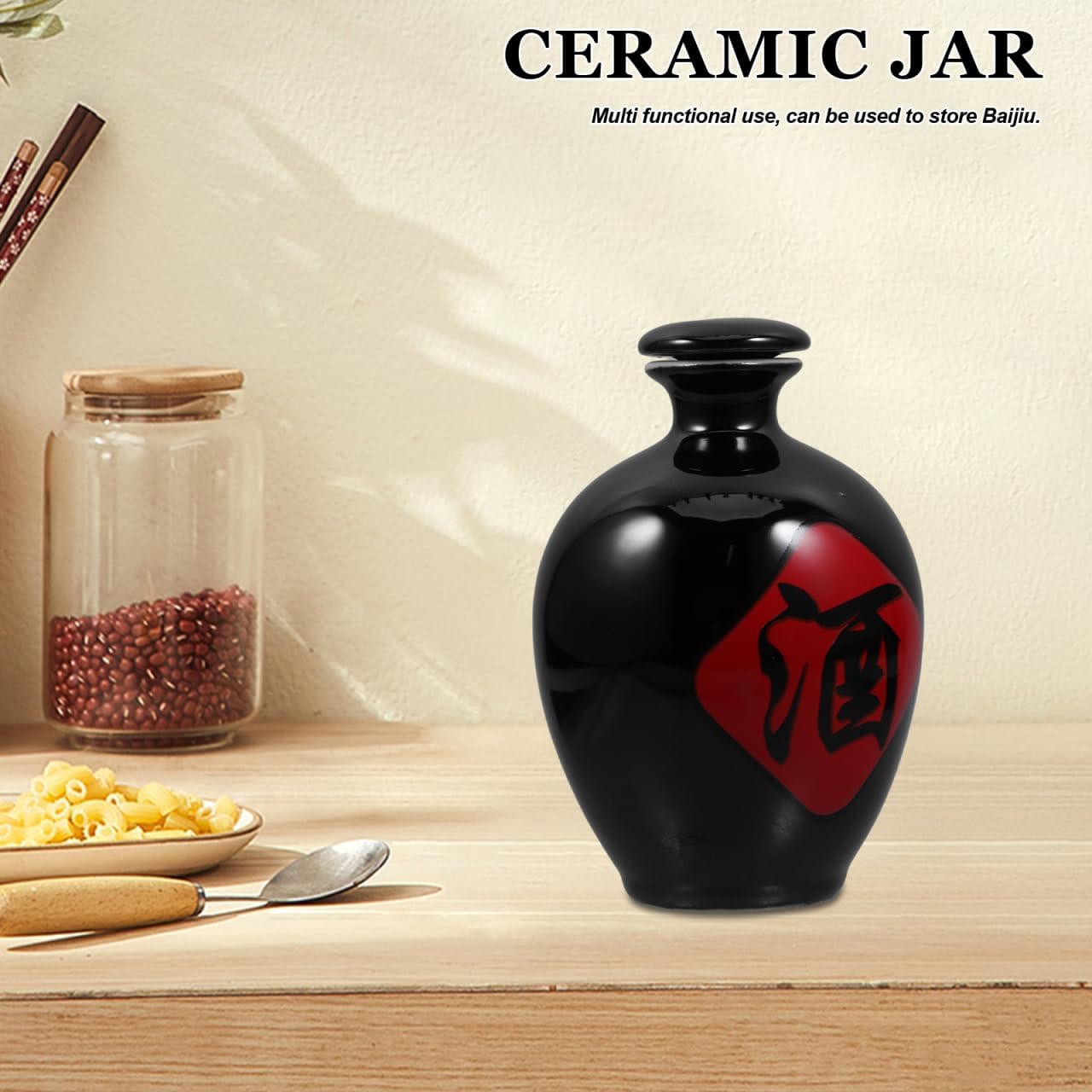 Zerodeko Decorative Bottles 1000ml Chinese Ceramic Wine Bottle – Rice Wine Jar, Japanese Sake Jug, Traditional Pot for Cooking, Beverage Storage & Decorative Home Bar Display