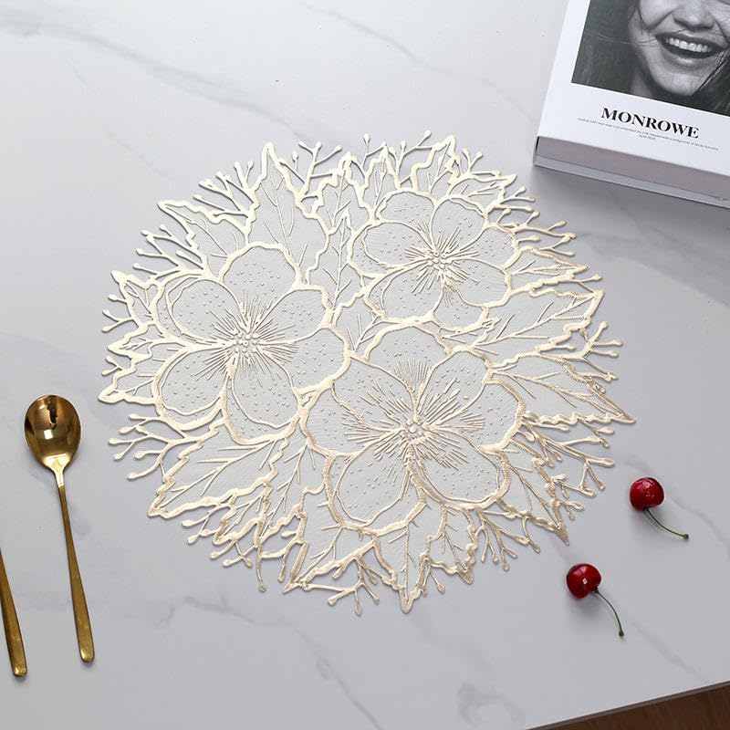 Image of Dakshya Industries Dining Table Mats Round PVC Set | 6 Waterproof Placemats (38 x 38 cm) + 1 Table Runner (91 x 33 cm) | Heat Resistant, Kitchen Decor (Arvista)