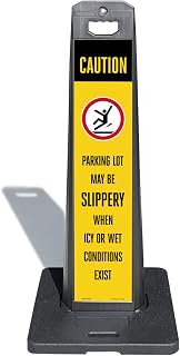 SmartSign Parking Lot Slippery When Icy Or Wet LotBoss Vertical Panel Sign Kit with Rubber Base, Double-Sided, 7.875" x 35.5" 3M Engineer Grade Reflective Parking Lot Sign, Plastic Frame, USA-Made
