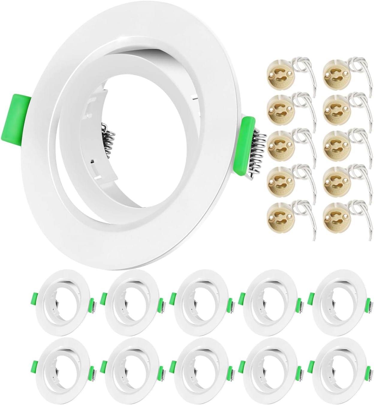 Tofisr - Recessed Spotlights GU10 Pack of 10 White with Ceramic Socket Diameter 75 mm 35ยฐ Swivelling for LED Lamps