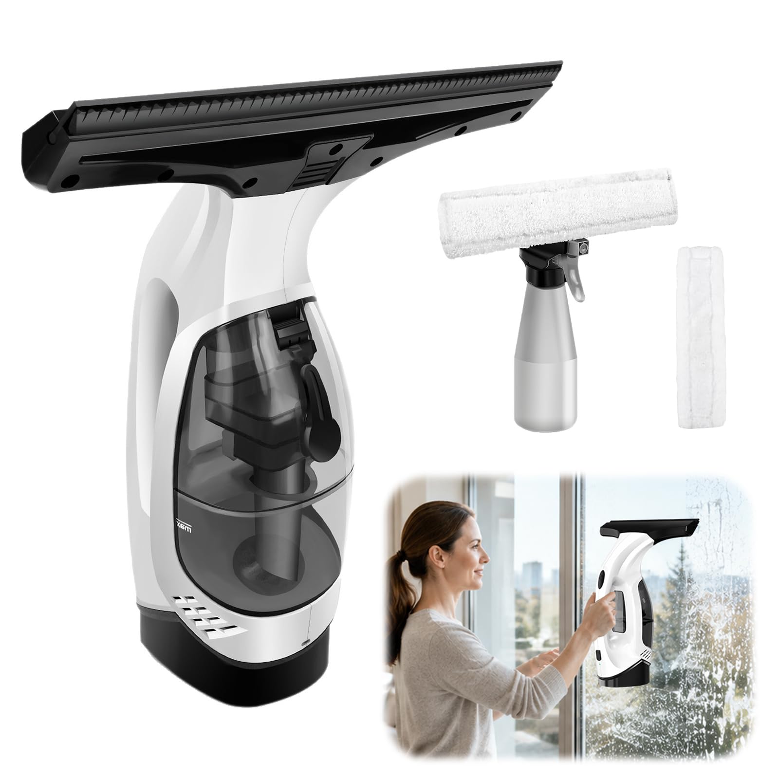 Akku Fenstersauger Set, Kabelloser Fensterreiniger Elektrisch, Fensterputzer Fensterabzieher für Streifenfreie Reinigung, Fensterputz Set Fenster Reinigungsset für Glas & Spiegel, fensterputzroboter