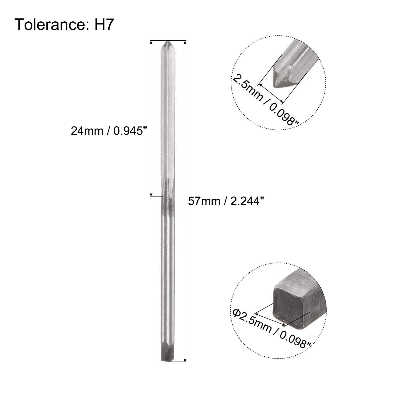 QUARKZMAN Escariadores Manuales, Barrena de Escariado Métrica H7 de 2.5 mm para Metal y Madera, de Acero de Alta Velocidad (HSS) con Flauta Recta