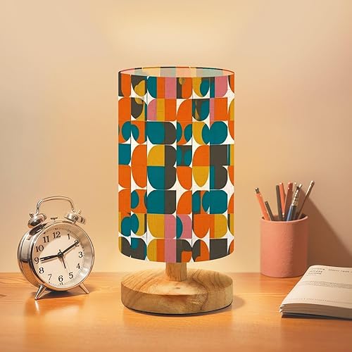 Miniatura 11 de Bedside Table Lamp Aesthetic mid century seamless retro design Decorative 50 s 60 s 70 s Dimmable Desk Lamp with Flaxen Fabric Shade Wood Base