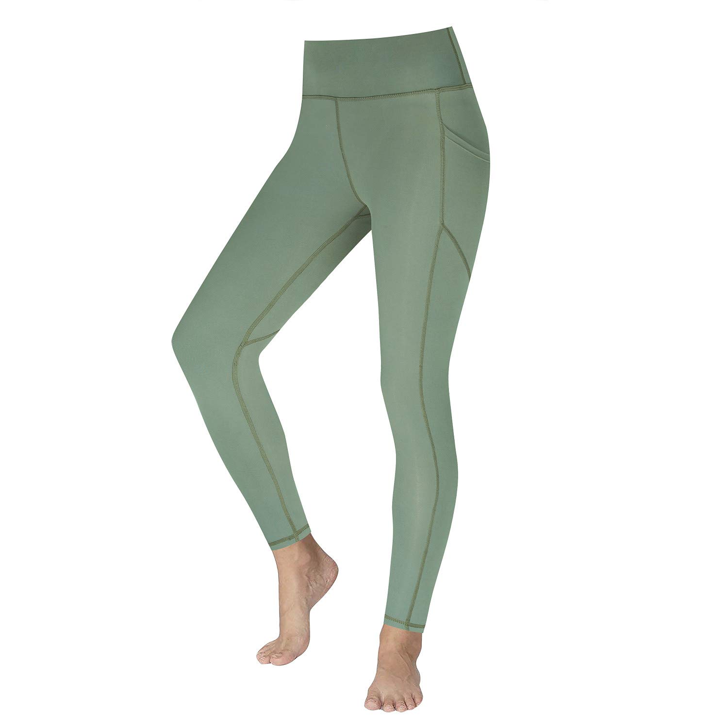 JPOJPO Women Tight Leggings Workout Training Pocket High Waist Yoga Pants Power Stretch Gym Sport Green