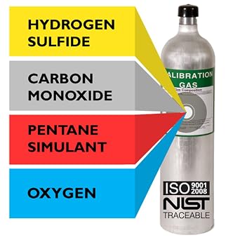 متعدد معايرة مزيج الغاز 10 PPM كبريتيد الهيدروجين، 300 PPM أول أكسيد الكربون، 1.45% 58% LEL Pentane Simulant، 15% أكسجين، توازن النيتروجين 58 لتر