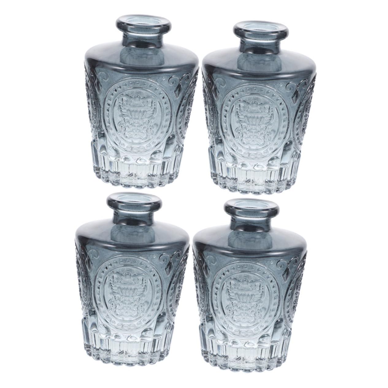 SOLUSTRE 4 Stück Glas Aromatherapie Diffuser Flaschen Graue Duftflaschen für Ätherische Öle Nachfüllbare Raumduft Behälter Elegantes Design für Haushalt und Dekoration