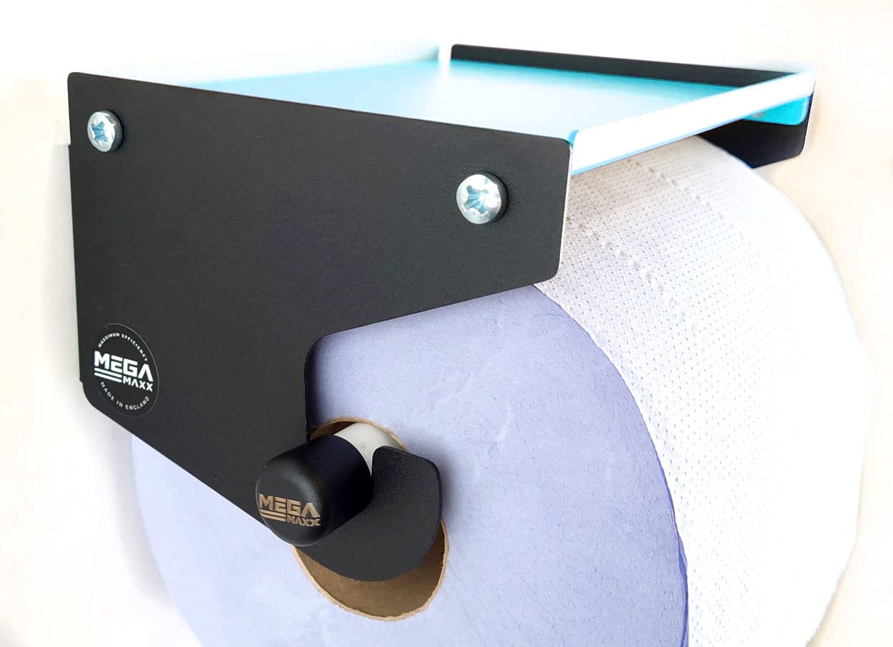 Megamaxx Aqua Blue Roll Dispenser Wall Mounted - Blue Roll Holder With Storage Shelf - Industrial Paper Towel Dispenser And Holder - Ideal For Office, Home, Warehouse, Workshop, Factory