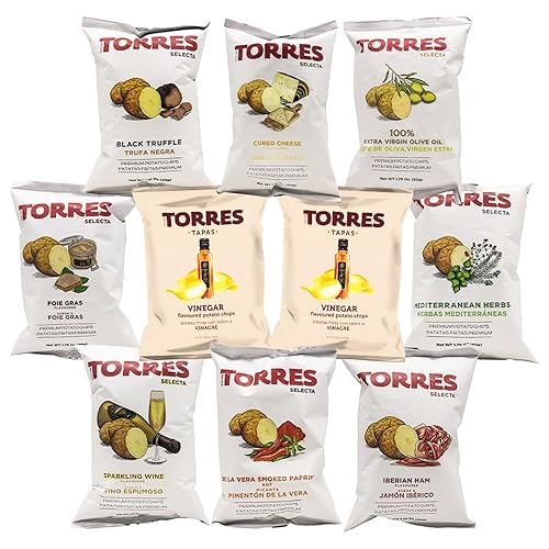 Torres Patatas Fritas Papas fritas españolas importadas de Barcelona, España, sabores exóticos (supervariedad, paquete de 10)