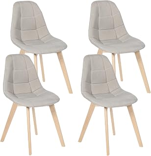 IDMarket – Juego de 4 sillas escandinavas Gaby Beige de tela para comedor