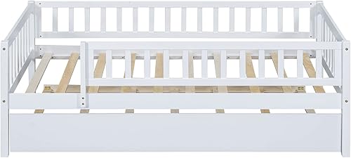 Miniatura 7 de Merax Sofá cama individual con nido, marco de cama individual de madera con barandillas de valla, no necesita somier, color blanco
