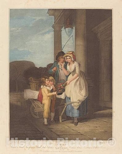 Impresión artística Cardon After Wheatley, Round and Sound, Five Pence a Libra, Duke Cherries, 1795, decoración histórica de la pared 18 in x 24 in