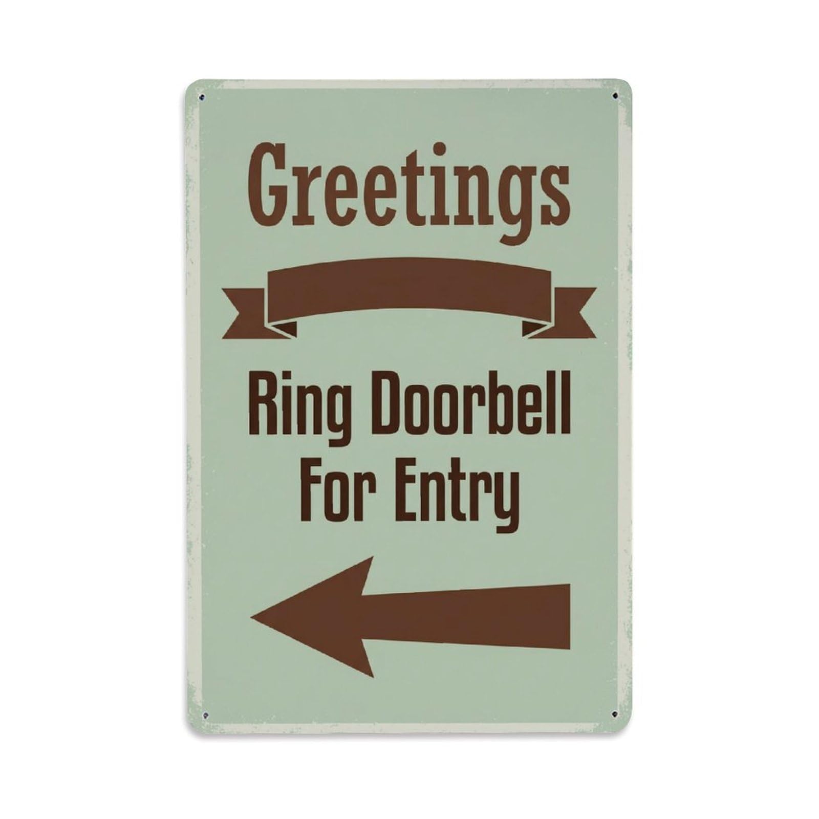Metal Tin Sign Vintage Greetings Ring Doorbell For Entry Arrow Ribbon