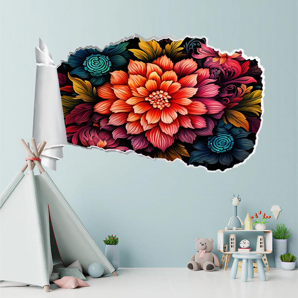 3D Wandtattoo Wanddurchbruch, Mandala Durchbruch Wandaufkleber für Kinderzimmer, sticker für Wohnzimmer, Blumen Wandsticker, Wandbild Junge Mädchen Schlafzimmer