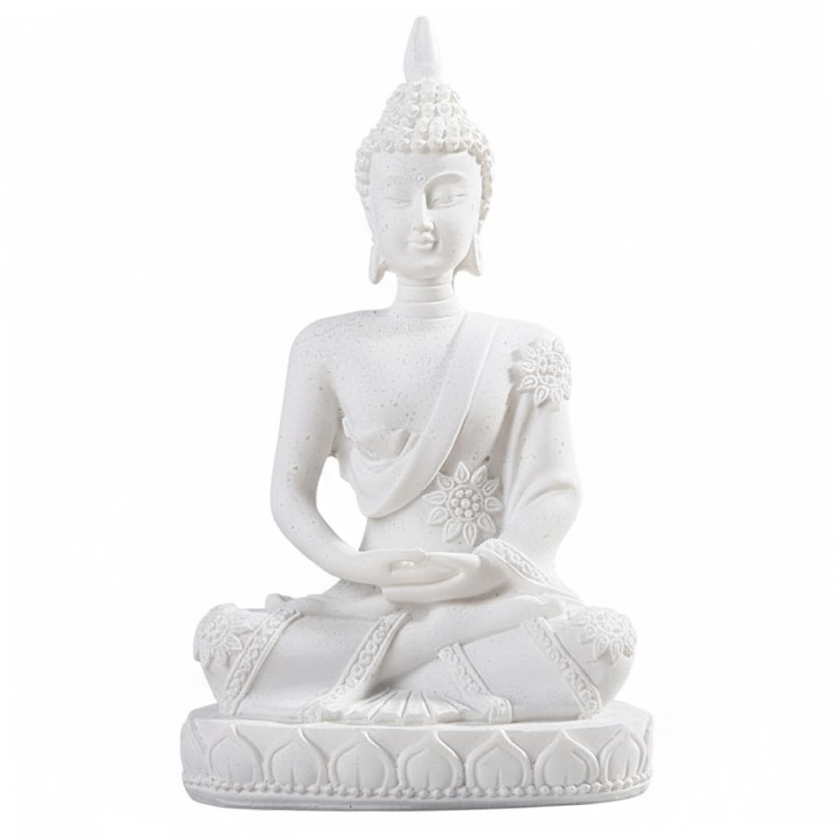 Monwssoe White Buddha Statue, Handmade Resin Buda Figurine For Indoor Serene Decor, 4.3 Inch Mini Meditation Statue For Home Decor