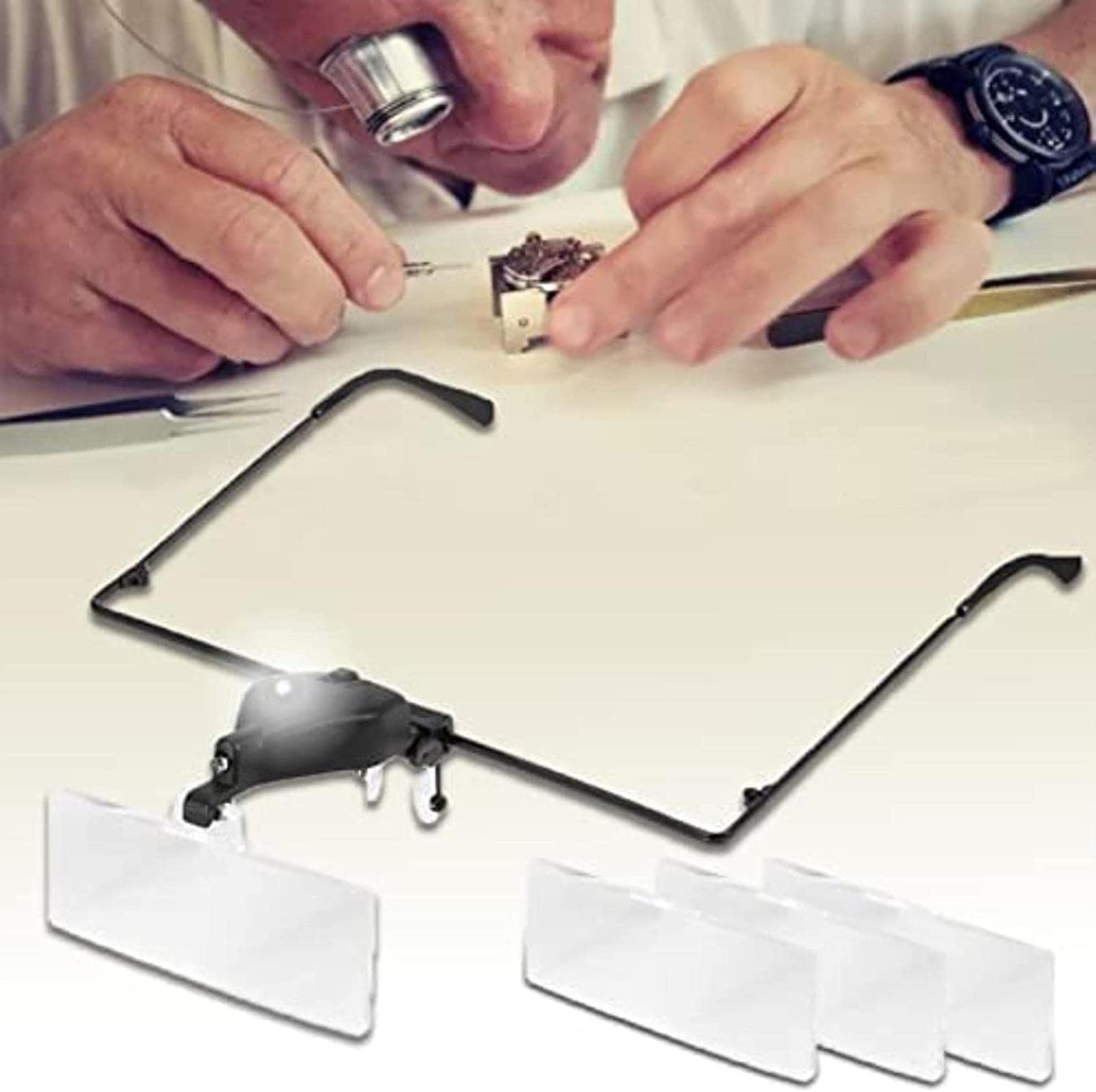 asdchZen Magnifying Glass,Headband Magnifier With Led Light Eyeglass Magnifier 1.5X 2.5X 3.5X Eyeglass Led Magnifier Hands Magnifying Glass Stabilize
