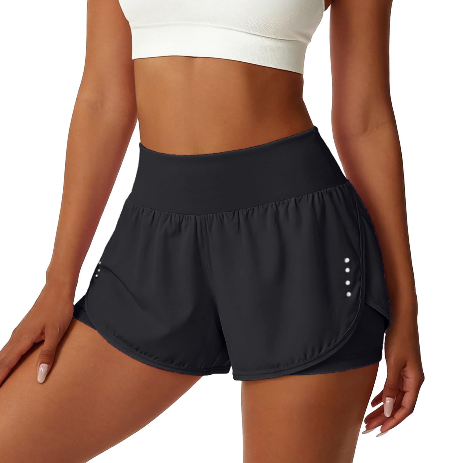 Generisch Damen 2-in-1 Sport-Shorts mit integrierter Innenhose - Funktionale Laufshorts mit praktischer Handytasche | Kurze Hose für Fitness, Yoga und Laufen