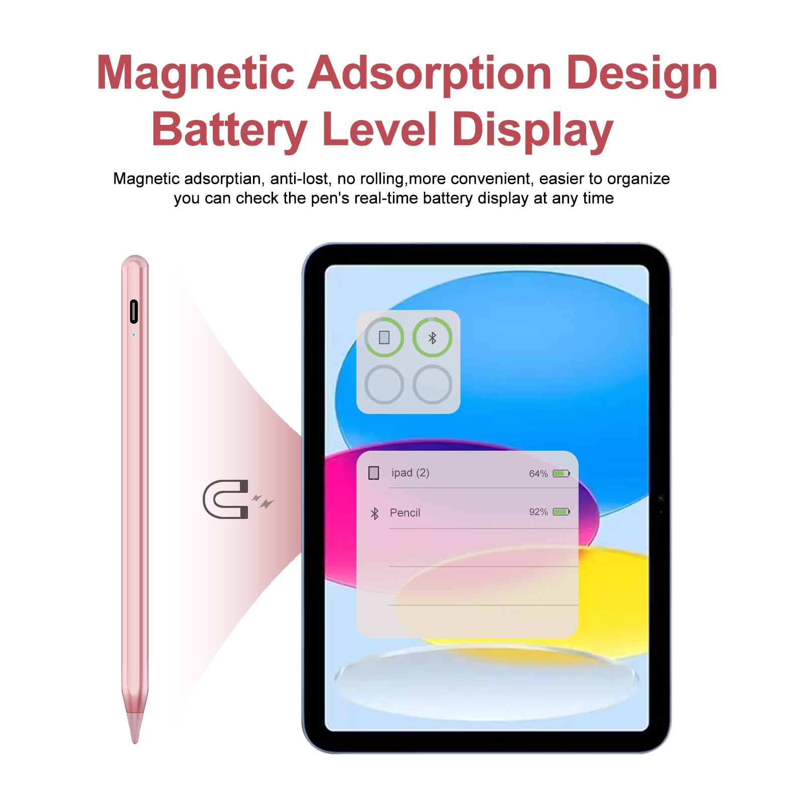 Stylus Pen for iPad 2018-2022 with Palm Rejection, Apple Pencil for Apple iPad 10th/9th/8th/7th/6th Generation, iPad Pro 11/12.9 inch, iPad Air 5th/4th/3th Gen, iPad Mini 6th/5th Gen