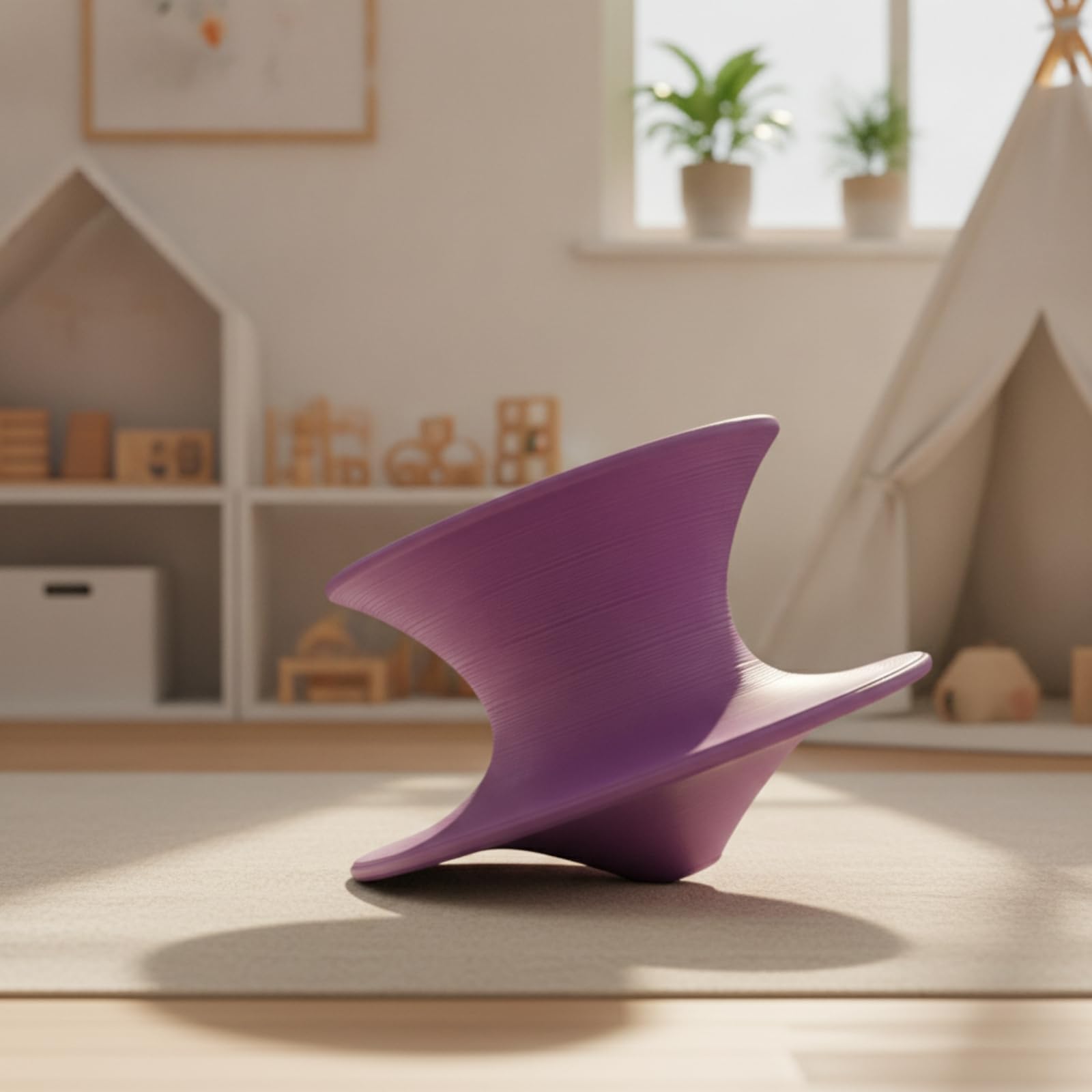 Silla Giratoria Balanceo Antivuelco Silla Equilibrio Resistente Asiento Plástico con Base Acampanada para Niños, 61 42cm, Morado