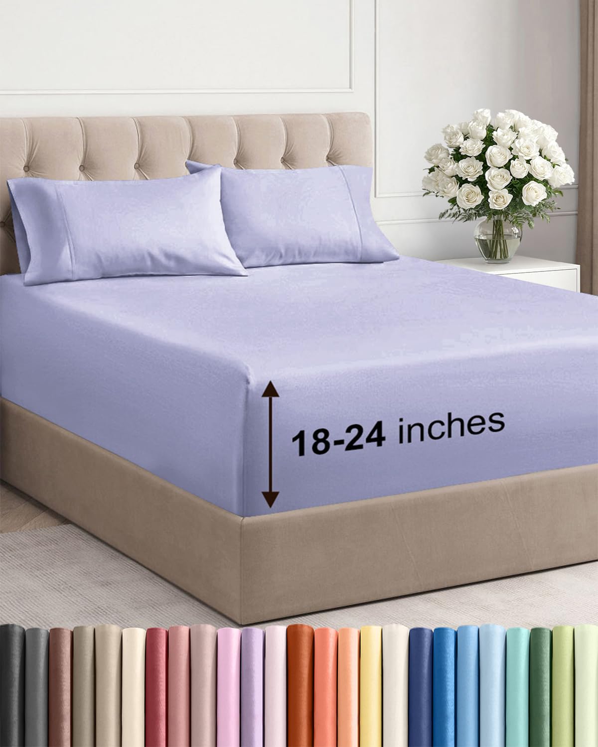 Parure de lit 4 pièces luxe en tissu ultra doux pour matelas épais de 60 cm