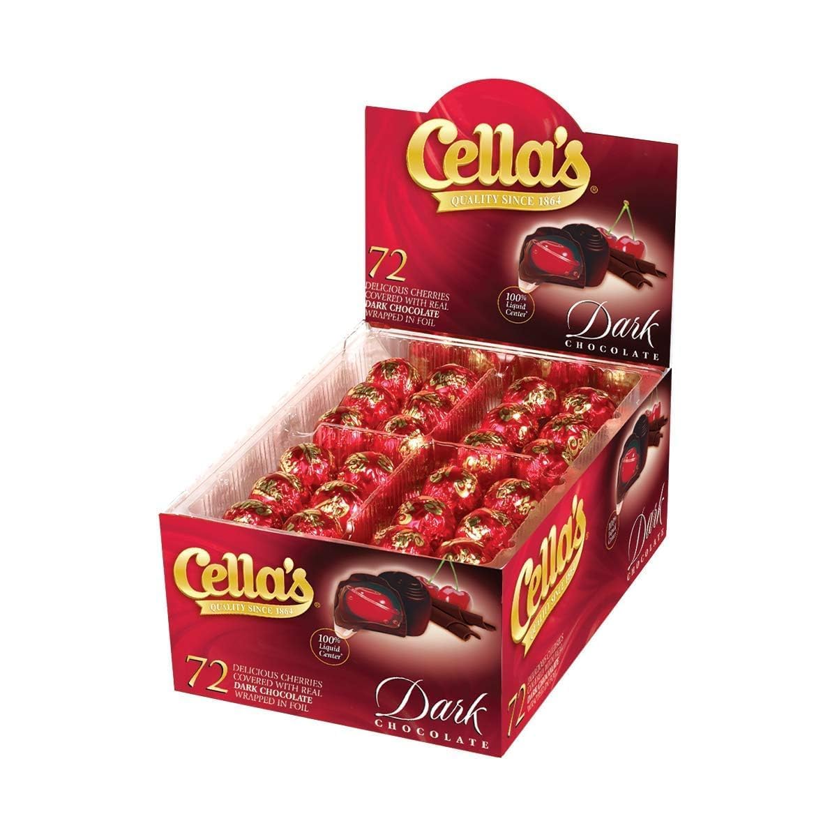 Chocolate Covered Cherries - Premium Individually Wrapped Cherry Cordial Candies in a 72-Count Display Box (Full Size, Dark Chocolate)