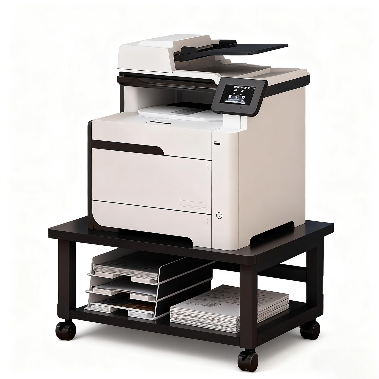 IEOWY Movable Printer Stand with Storage, 2-Tier Study Shelf, Space-Saving Cart for Home Office