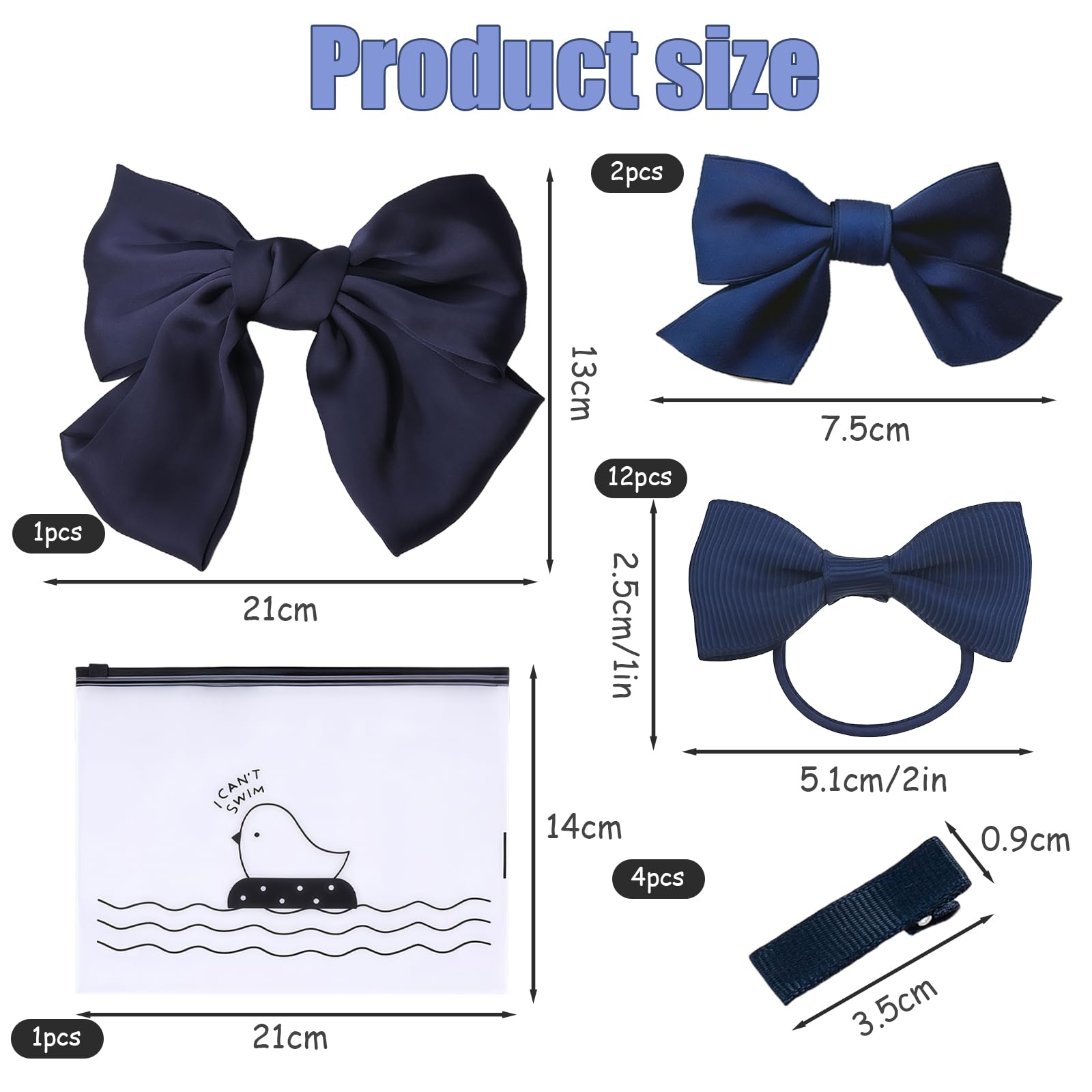 GWAWG 19 Pcs Navy Blue School Hair Accessories, Hair Bobbles, Small Bow Clips, Large Hair Bow, Mini Snap Clips, for Kids Toddlers - Image 2
