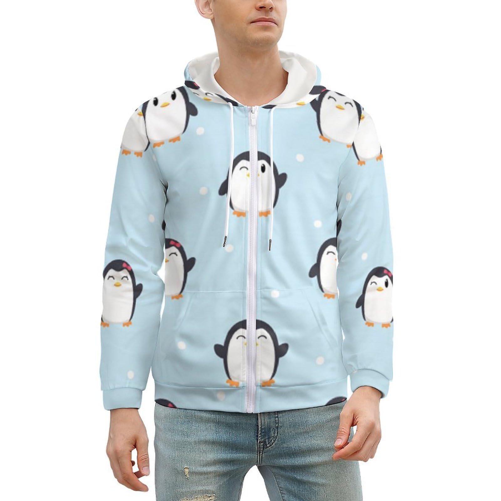 Amazon.co.jp: パーカー かわいい ペンギン柄 メンズ 春 薄手 ジップ 