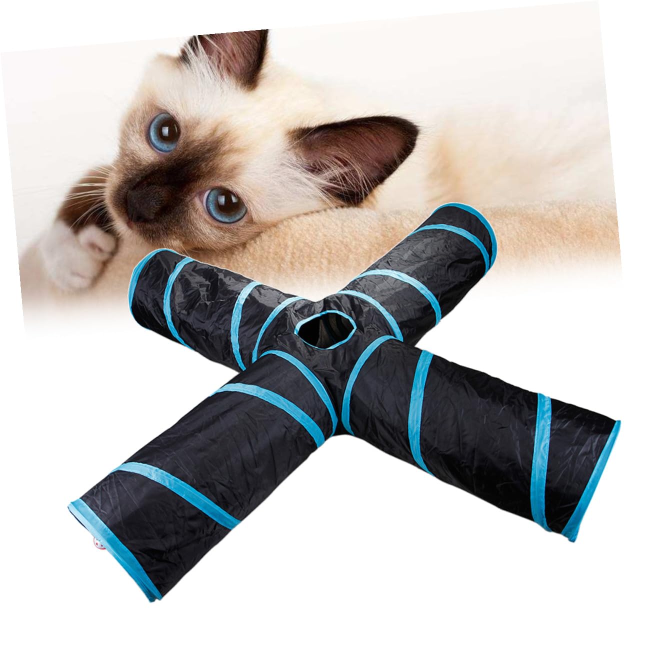 Tunnel per Animali a 4 Direzioni con Carta Rumorosa, 1 Pezzo, Blu | Poliestere, 4 Tunnel Collegati, Borsa per Trasporto Inclusa, per Coniglio e Cane, Gioco e Nascondiglio