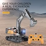 HNR 22 Channel 1:14 Remote Control Excavator Toy with Metal Shovel, Turns 680 Degree, RC Excavator, 2.4Ghz,Lighting Sound Effects Upgraded Charging, Automatic Digging,rc Excavator for Adults
