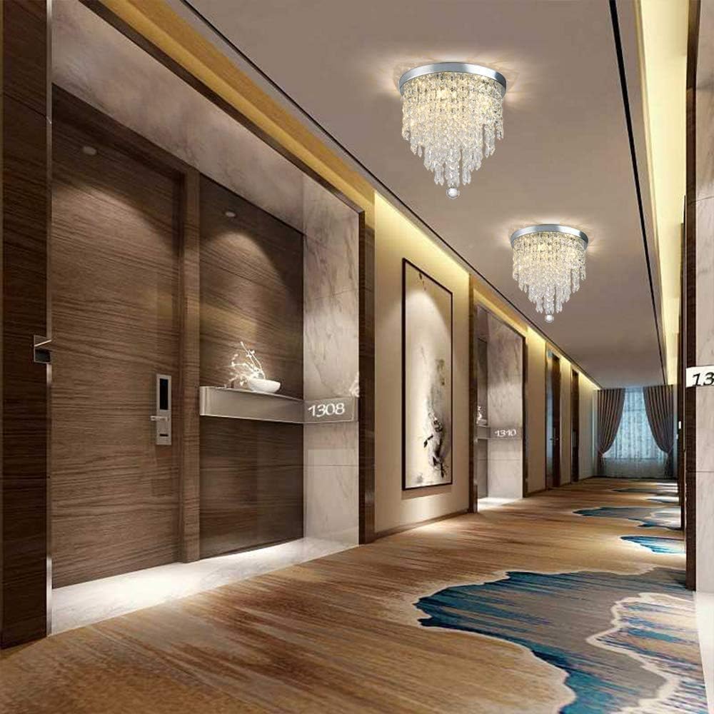 Depuley - Lampadario da soffitto in cristallo di design moderno, lampada da soffitto con diamante argentato per camera da letto, sala da pranzo e scale, cucina, camera (lampadine non incluse, G9 x