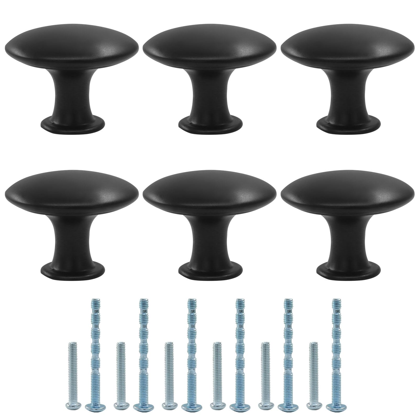 Litoexpe 6 Pcs Cabinet Knobs, Round Drawer Cupboard Kitchen Knobs with Screws, Dresser Drawer Pulls Handles for Bathroom Door Hardware, Black