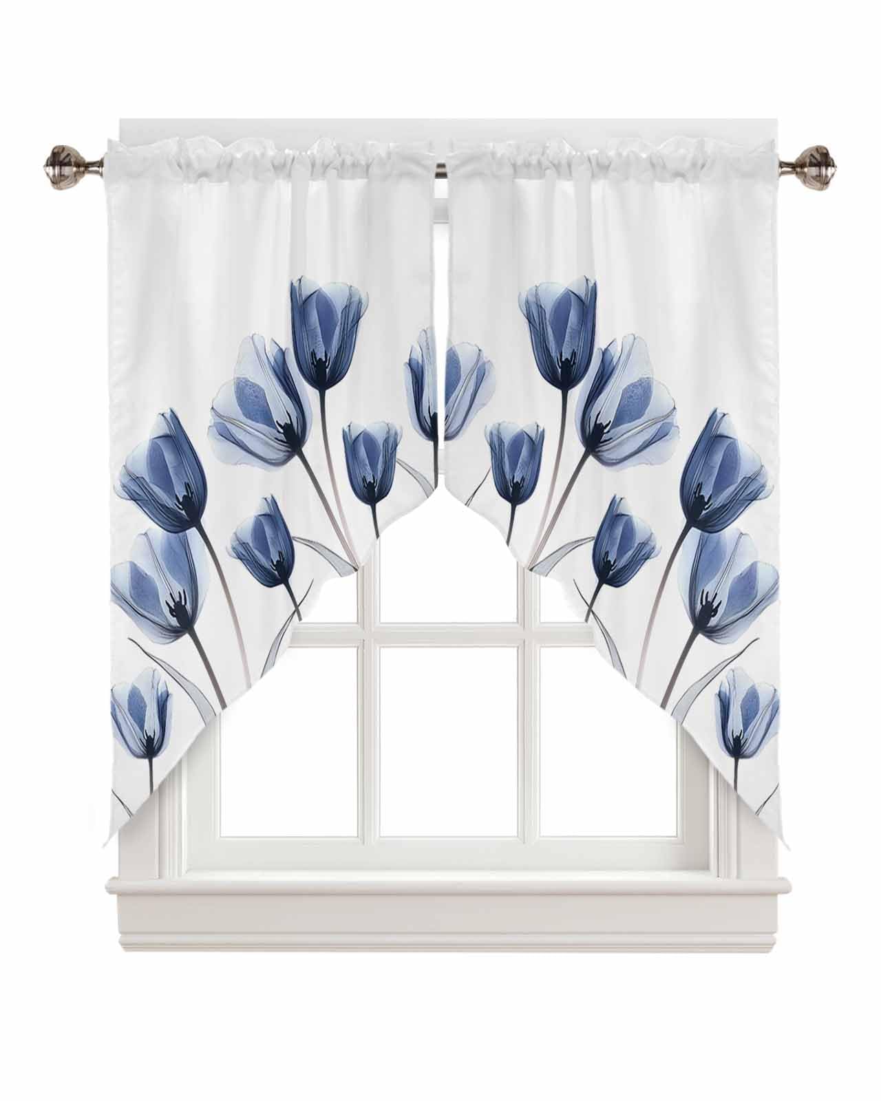 Blue Tulips Swag Curtains Valance For Kitchen Window,Wide Rod Pocket ...