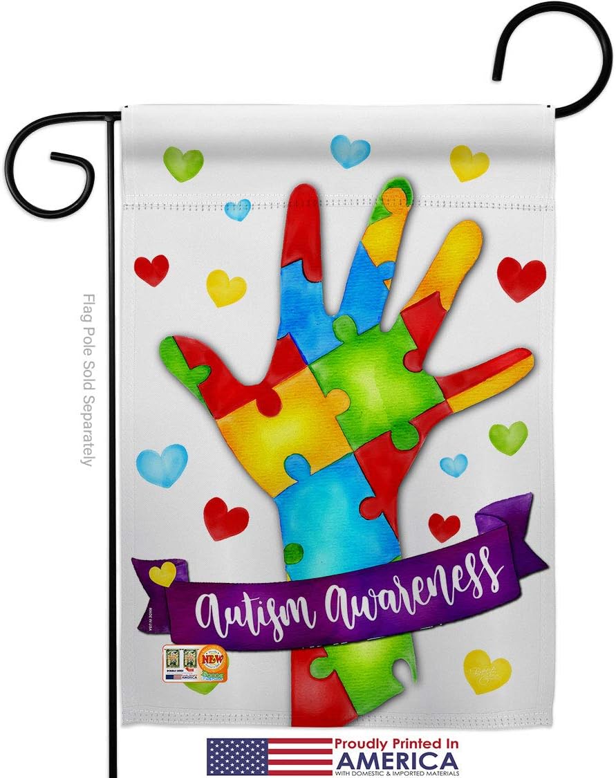 Support Autism Garden Flag Set Wall Hanger Awareness Inspirational Survivor Ribbon Prevention Cancer Breast BLM Small Decorative Gift Yard House Banner Made In USA 13 X 18.5