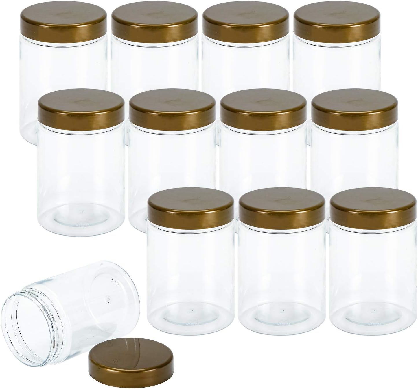 Fasmov 12 Pack 12 Oz Clear Empty Plastic Jars with Screwon