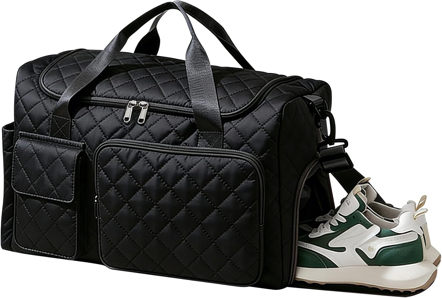 for Easyjet Cabin Bag 45x36x20 Underseat Hand Luggage Bag, 27L Travel Duffel Weekend Overnight Hospital Carry on Holdall Bags Sport Gym Tote Bags with Wet & Shoe Pocket for Women Men, Black