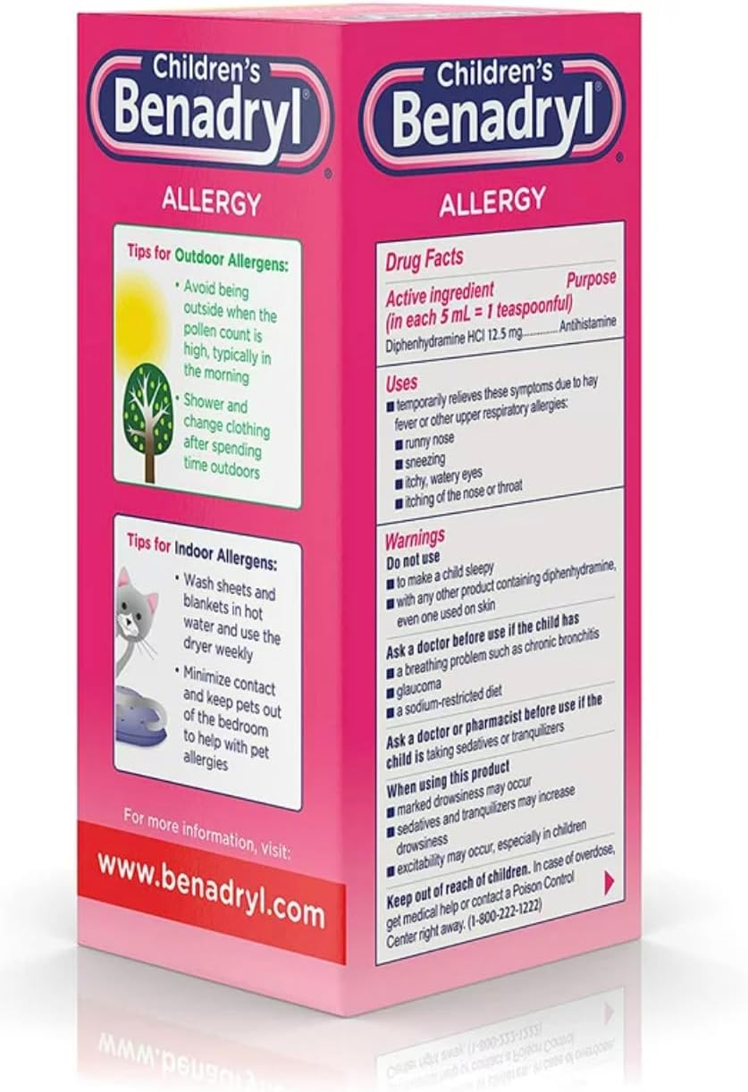 Benadryl Allergy Liquid Cherry For Children 8 Fl oz (Pack of 2)