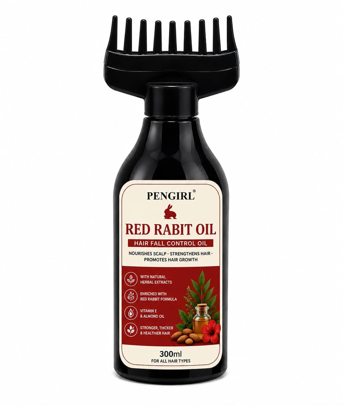 Red Rabit Hair Fall Control Oil with 18+ Herbs, 300ml | Nourishes Scalp, Strengthens Hair, Vitamin E & Almond Oil, Promotes Hair Growth, For All Hair Types-image-5
