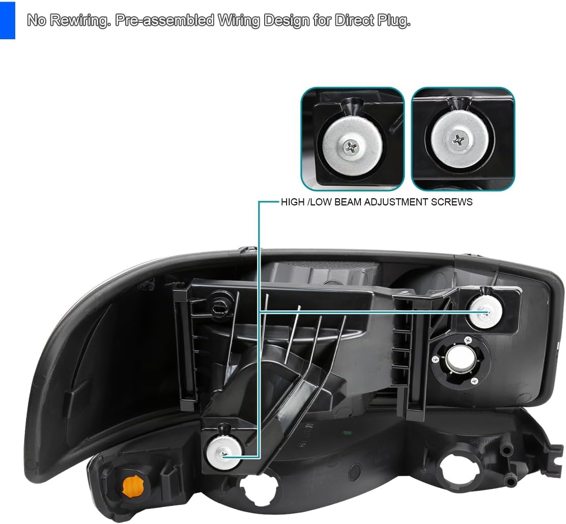 SPEC-D TUNING Black Smoke Headlights + Bumper Lights Compatible with 1999-2006 GMC Sierra 1500 2500 3500, Left + Right Pair Headlamp Assembly