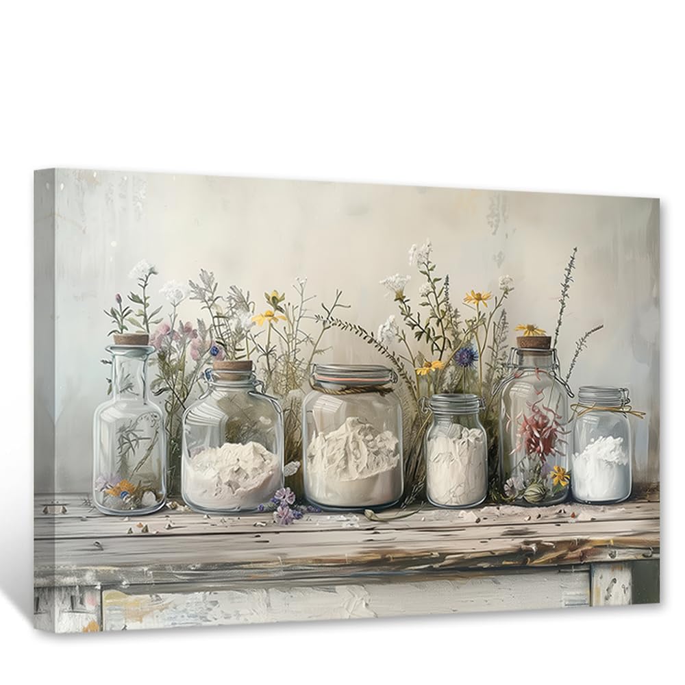 CCWACPP Farm Kitchen Canvas Wall Art Vintage Farmhouse Wall Decor Spice Pictures Print Country Landscape Painting Dining Room Kitchen Decor Framed (30.00 x 45.00 cms)