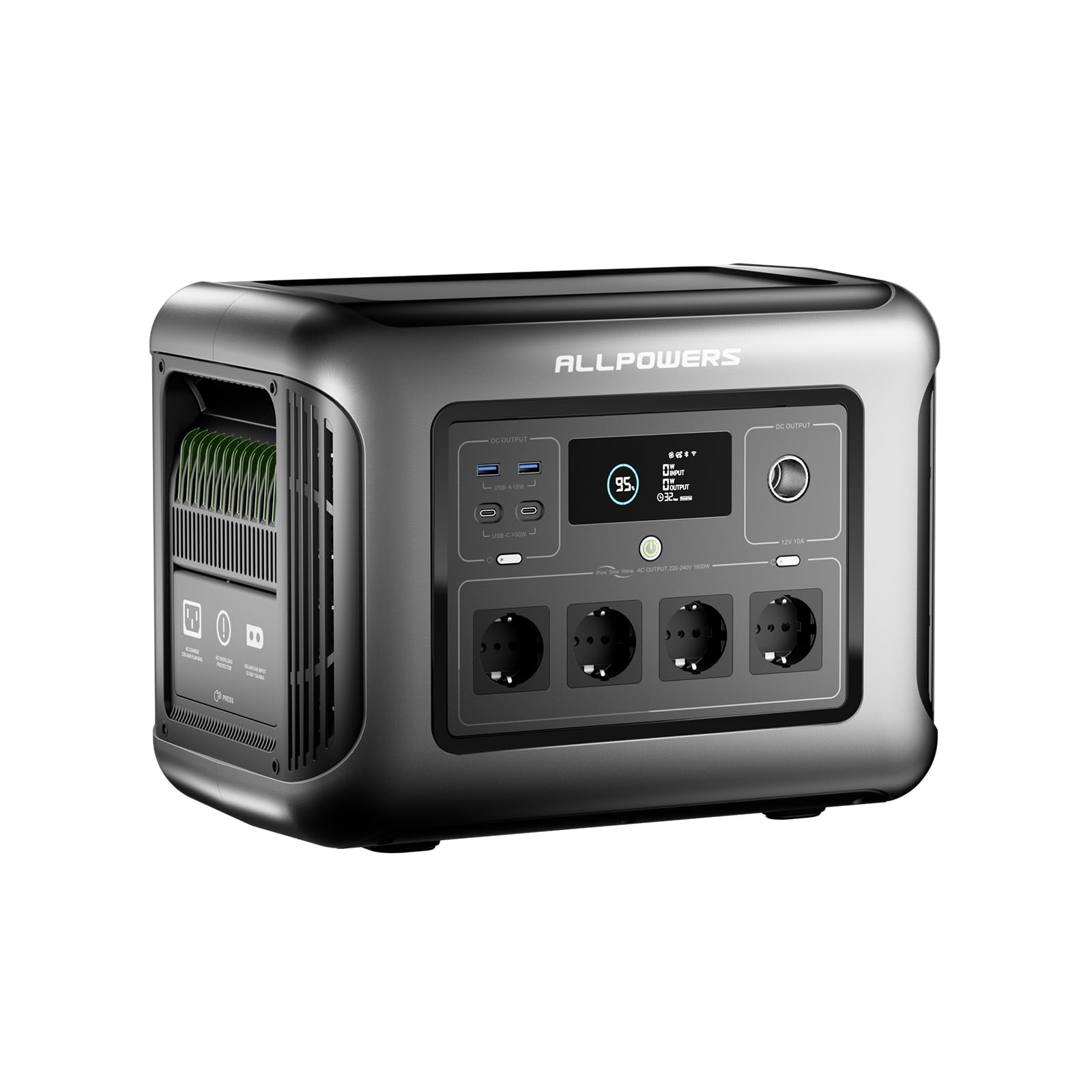 ALLPOWERS R1500 LITE Tragbare Powerstation, 1056Wh LFP Batterie Backup mit 4x 1600W AC Ausgäng Solar Powerstation, Schnellladung von 0-80% in 40 Mins Solar Generator, Notstromaggregat für Camping RV | 4x 1600W AC Ausgäng Solar Powerstation, Schnellladung