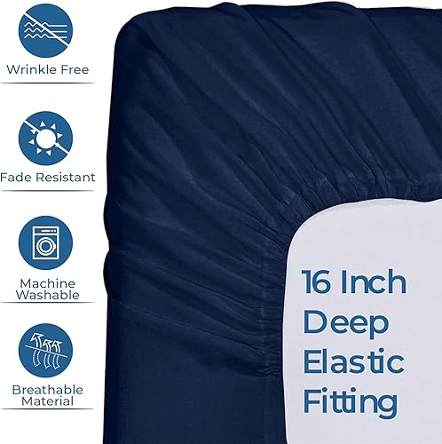 Miniatura 3 de Dan River Sábana bajera ajustable 100% de algodón  Sábana bajera individual  Sábana bajera jaspeada  Sin arrugas  Ajuste cómodo  Sábanas King