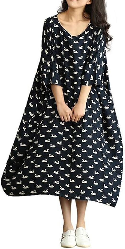 Damen Kleid Herbst - Loose Fit Midi Kleid Mit Taschen & V-Ausschnitt