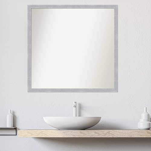 Miniatura 5 de Amanti Art Espejo de baño plateado para sobre el fregadero, 29 x 30 pulgadas, espejo rectangular estrecho de níquel cepillado, marco de madera