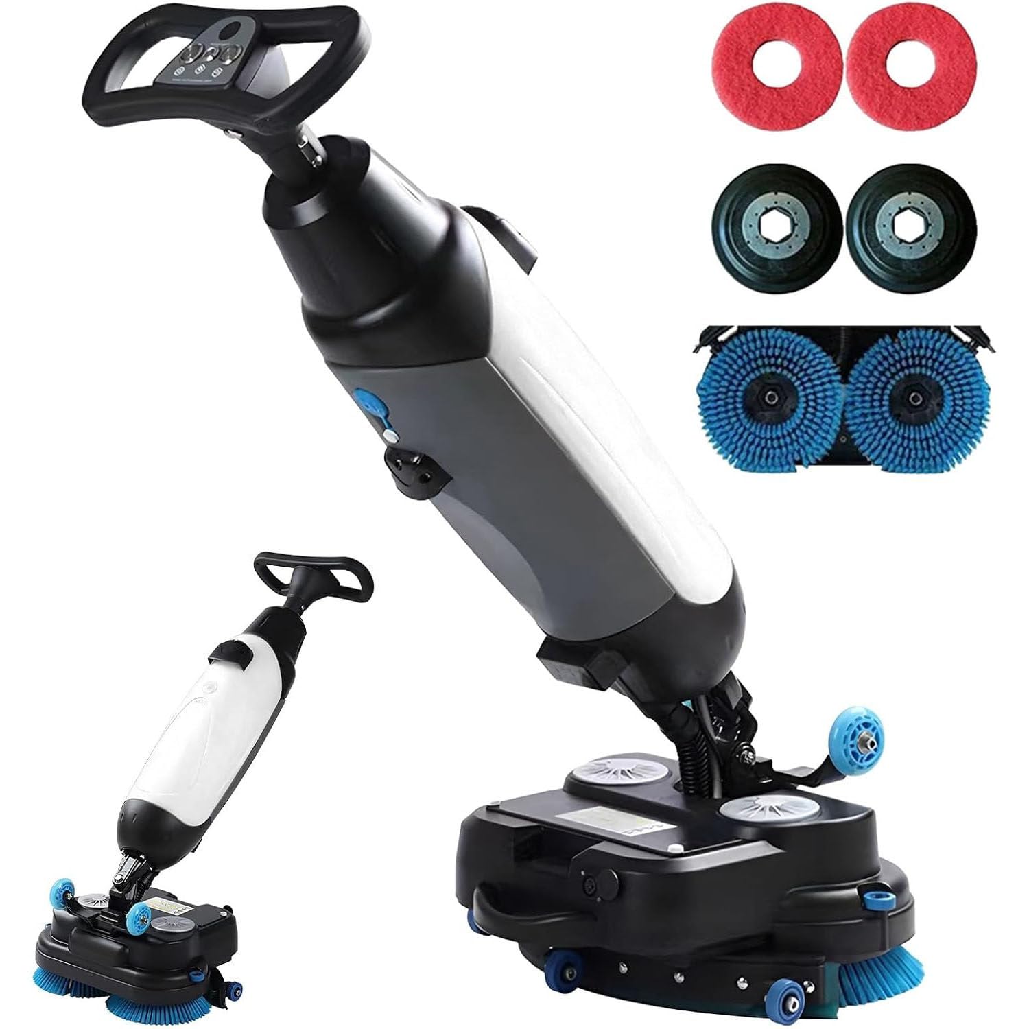 Fregadora de alfombras portátil inalámbrica, limpiador rotativo de doble cepillo de 360 RPM, minicompacta, limpieza eficiente de 13000 ft²/h para escuelas, oficinas y espacios comerciales. C