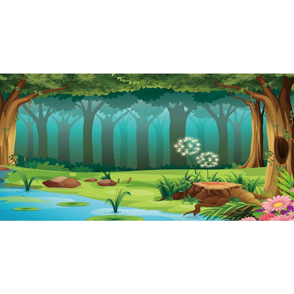 Leyiyi 20x10ft Enchanted Forest Photography Background Fairy Tale World Woodland Spring Floal Flower River Cartoon Banner Backdrop Kids Birthday 1st B